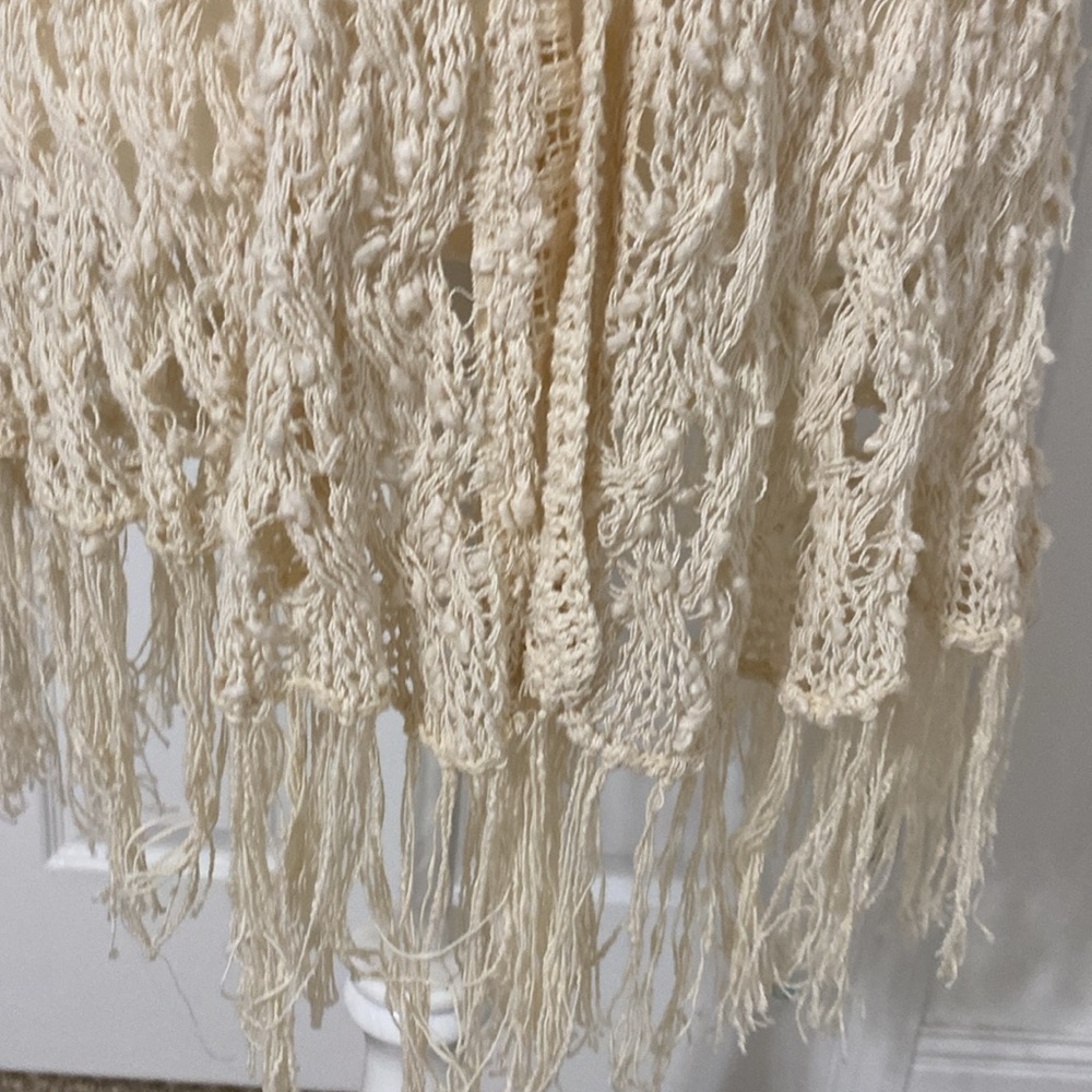 Free People Ivory Crochet Vest with Fringe and Hood - Picture 4 of 9